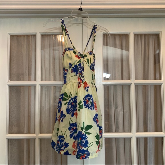 Abercrombie & Fitch pale yellow tropical floral mini dress Size M - Picture 4 of 13